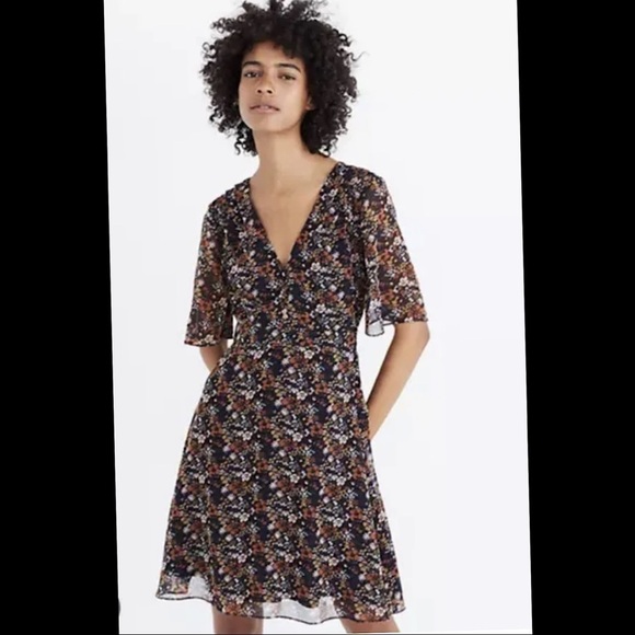 Madewell Orchard Flutter Sleeve Dress Woman Size 4 Prairie Blossom Blue & Pink - Picture 1 of 7